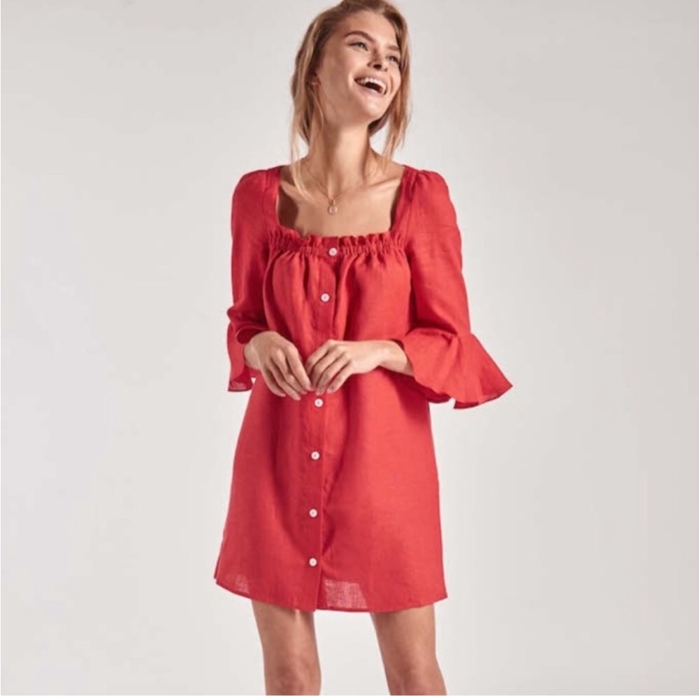 Sleeper Red Button-Front Mini Dress - Picture 4 of 16
